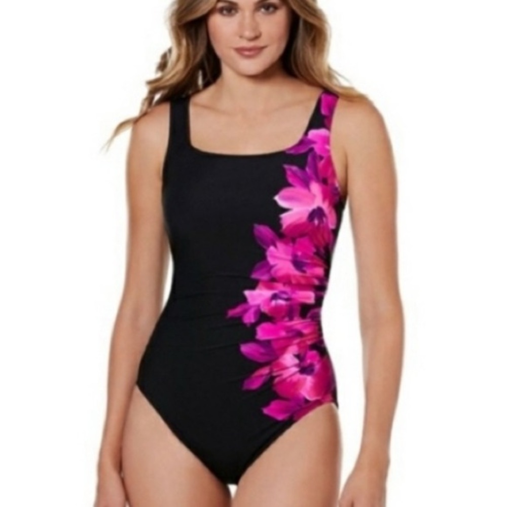 Miraclesuit Floral Scroll Square Neck Swimsuit